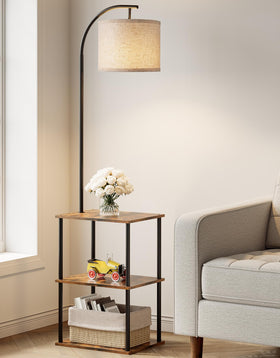 PARTPHONER floor lamp with table showing versatile living room lighting and surface space