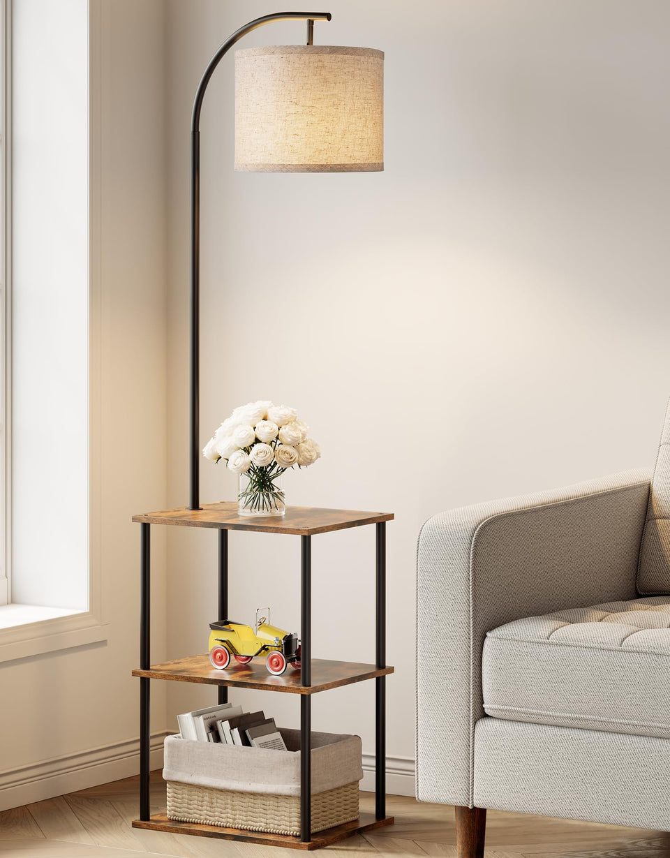 PARTPHONER floor lamp with table showing versatile living room lighting and surface space