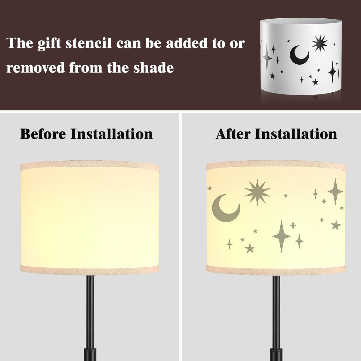 PARTPHONER lampshade stencil included enables quick, customizable lighting ambiance