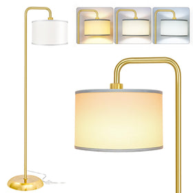PARTPHONER LED floor lamp with gold shade enhances warm living room ambiance
