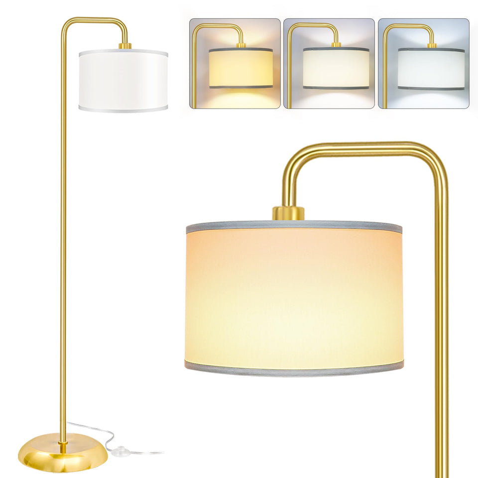 PARTPHONER LED floor lamp with gold shade enhances warm living room ambiance