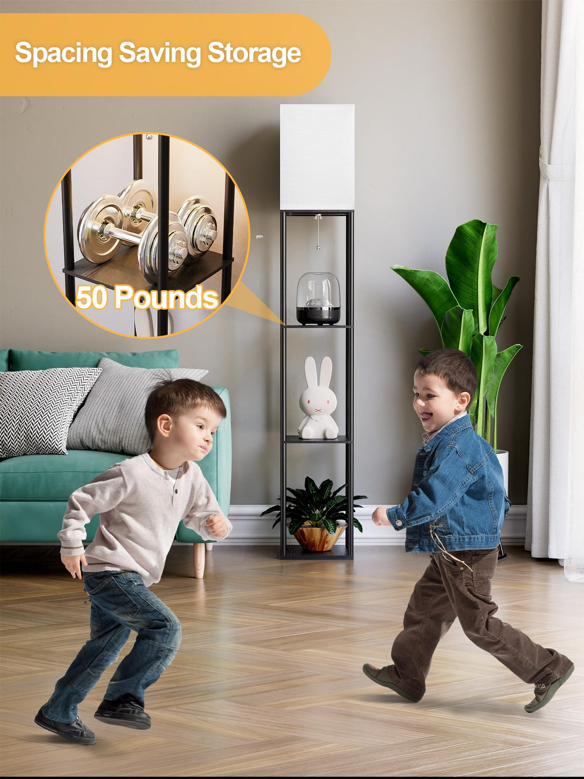 PARTPHONER floor lamp in a living room corner for ambient light