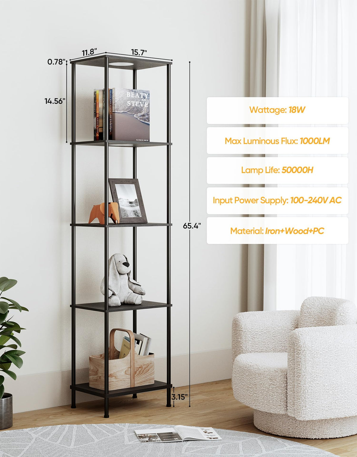 PARTPHONER black etagere tower blends with modern living spaces.