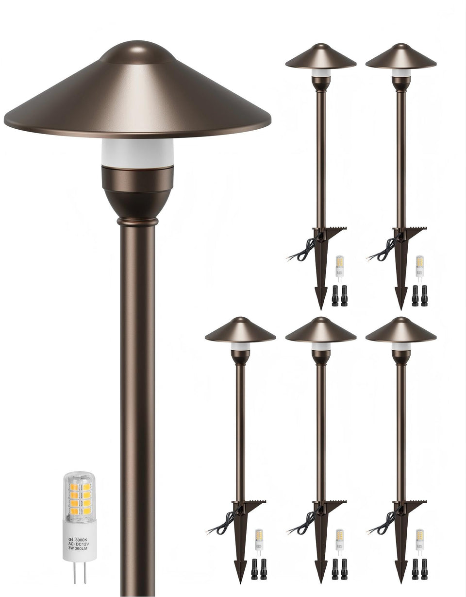 PARTPHONER low-voltage landscape light six-pack with round shade brighten garden paths.
