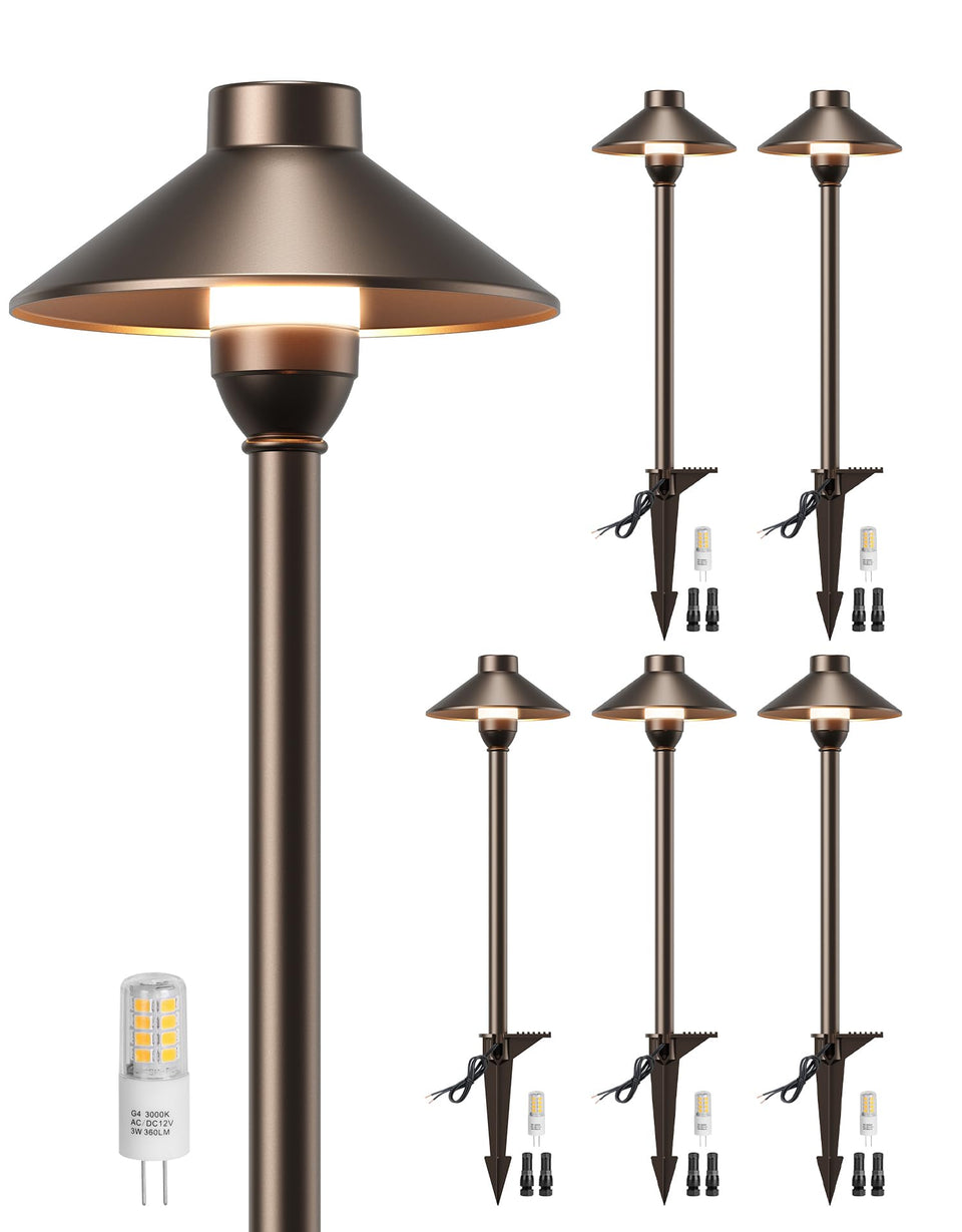 PARTPHONER low voltage path light 6-pack illuminates walkways for safer outdoor evenings.