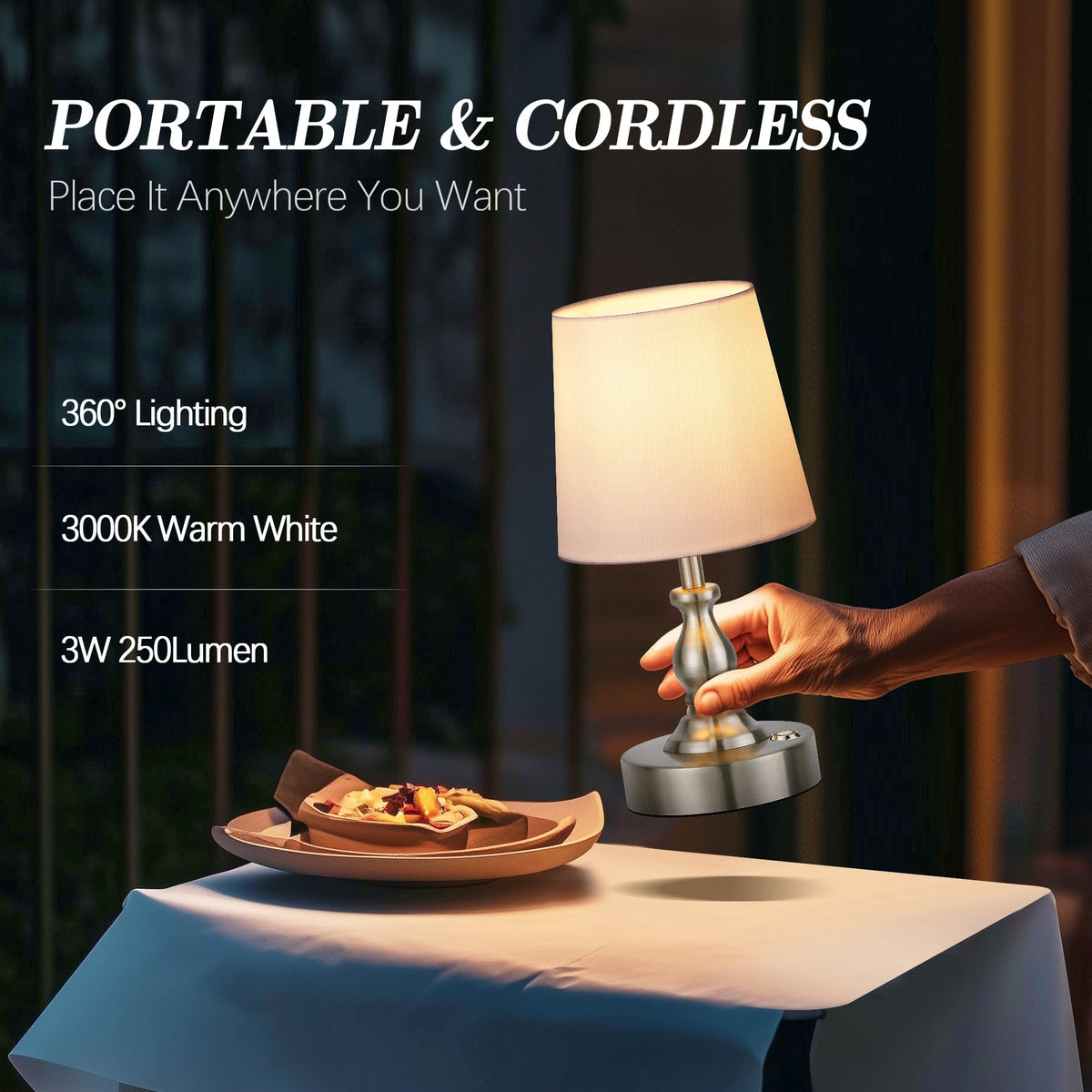 PARTPHONER compact lamp ideal for camping and outdoor dining.