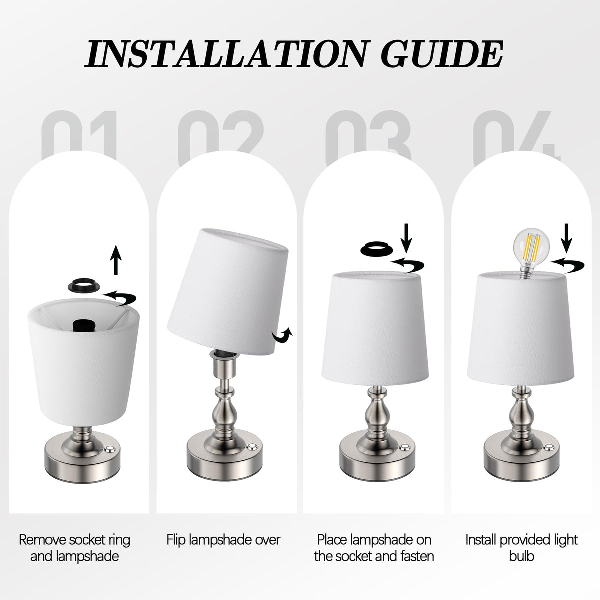 Three touch-dimming levels for soft to bright illumination.