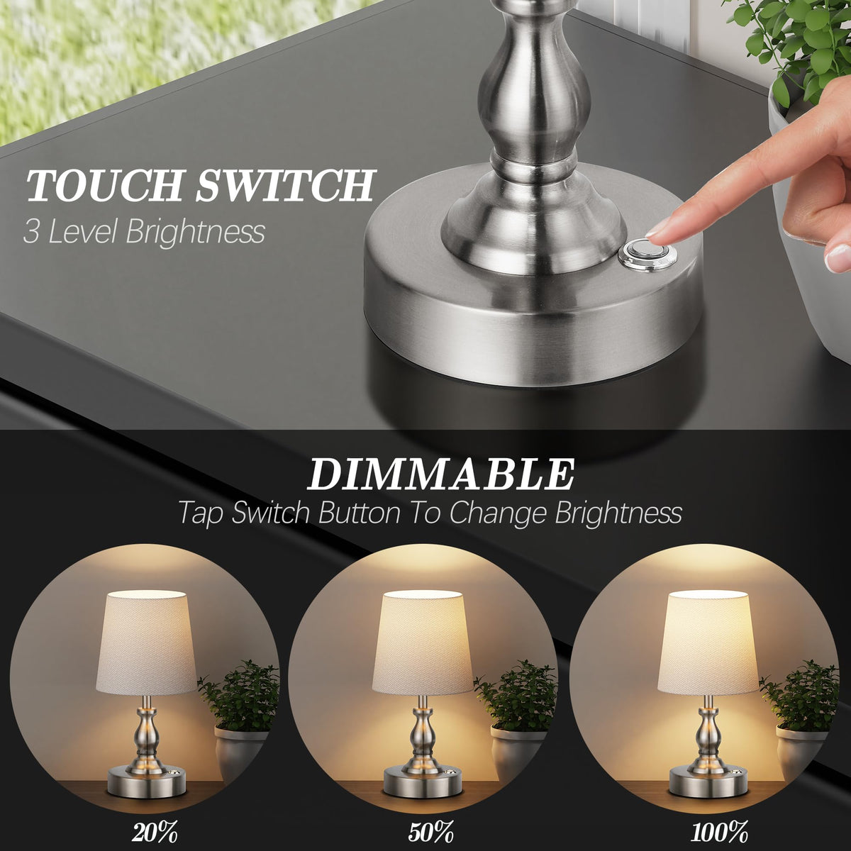 PARTPHONER lamp with diffused linen shade for soft ambient lighting.