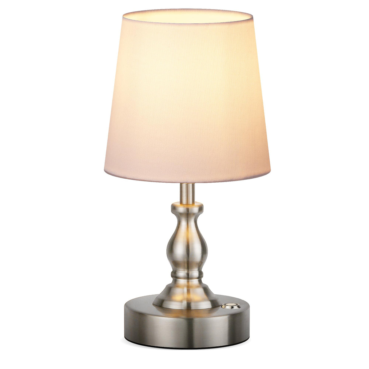 PARTPHONER mini cordless LED table lamp on nightstand with warm glow.