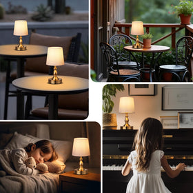 PARTPHONER Mini cordless table lamp features 3-level brightness via touch control.