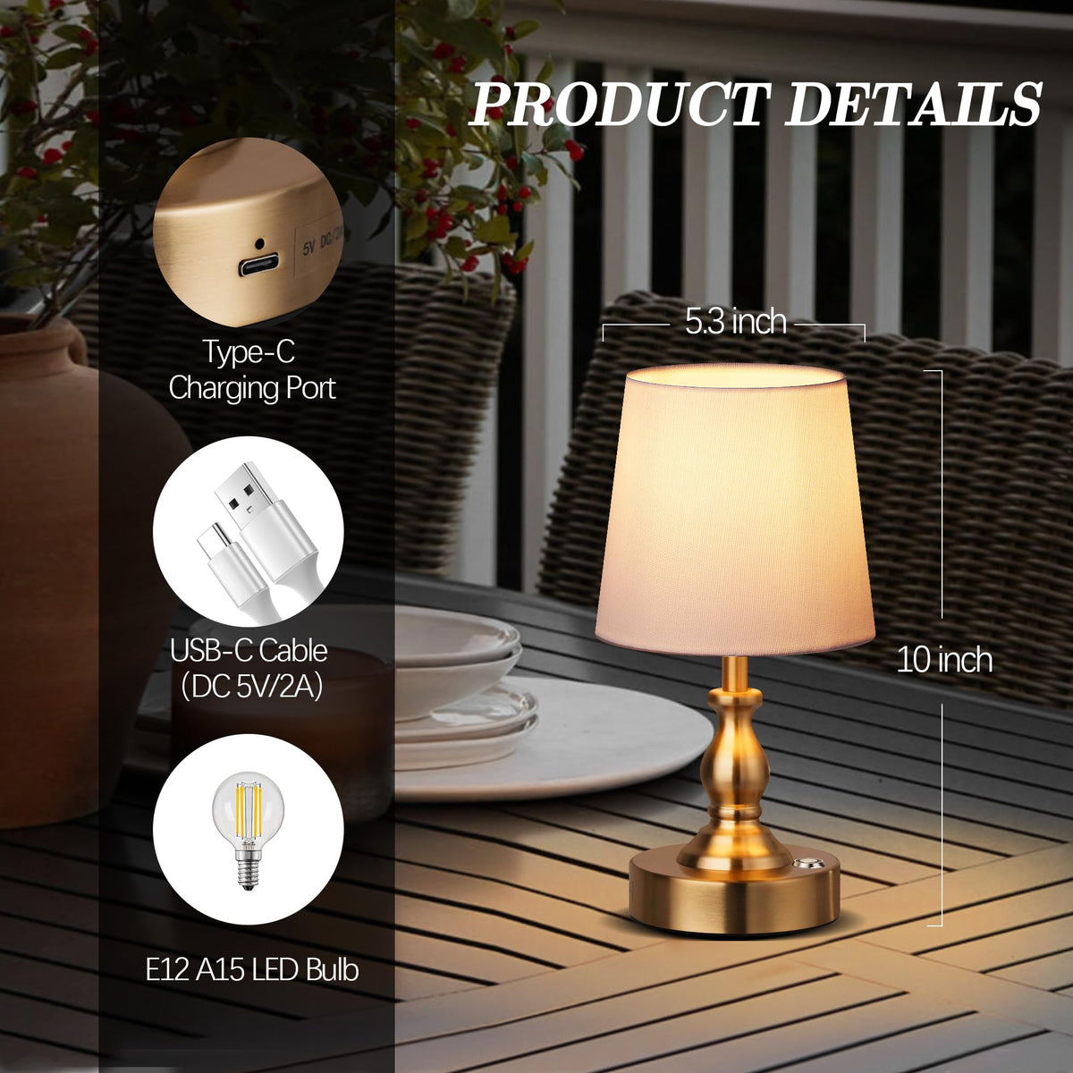 PARTPHONER Mini cordless table lamp ideal for camping with portable lighting.