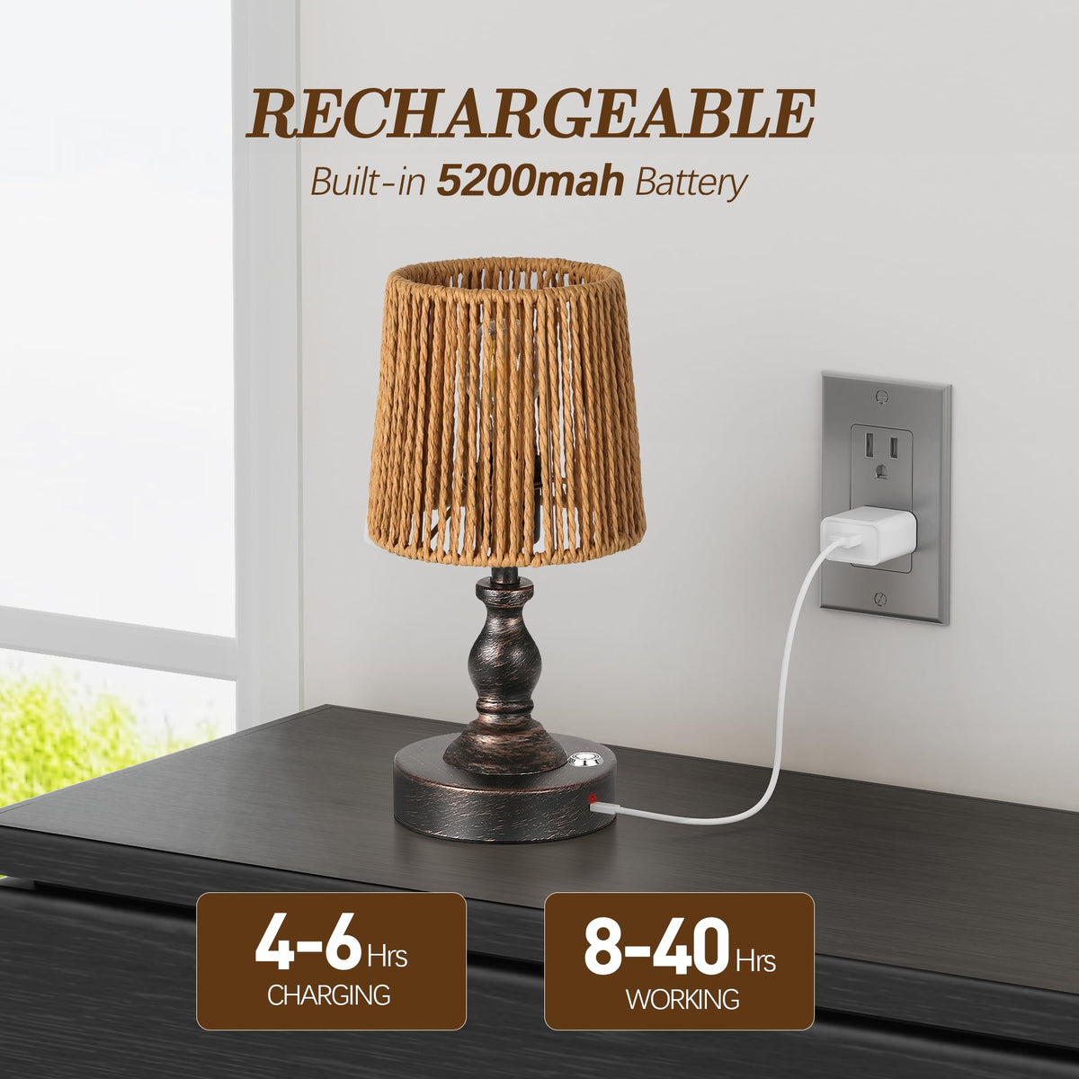 PARTPHONER Mini lamp with USB-C charging for quick, convenient recharging