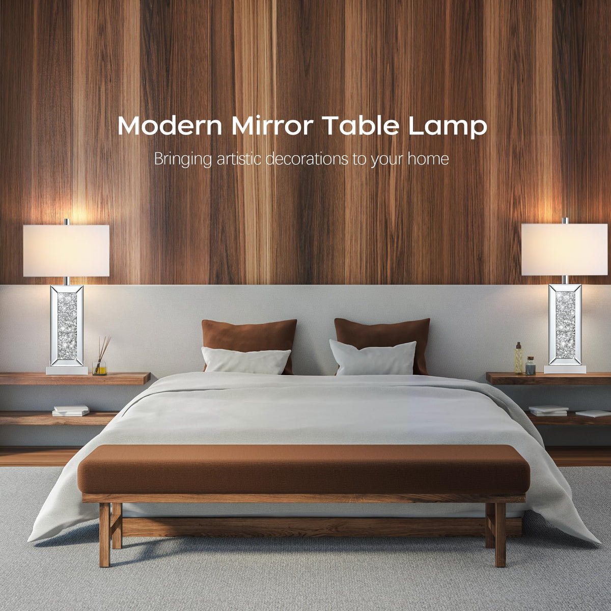 PARTPHONER mirrored nightstand lamps enhance bedrooms with glamorous reflection