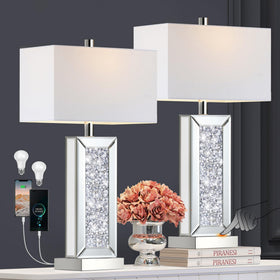 PARTPHONER modern table lamp set with touch control and mirrored base for chic bedside lighting