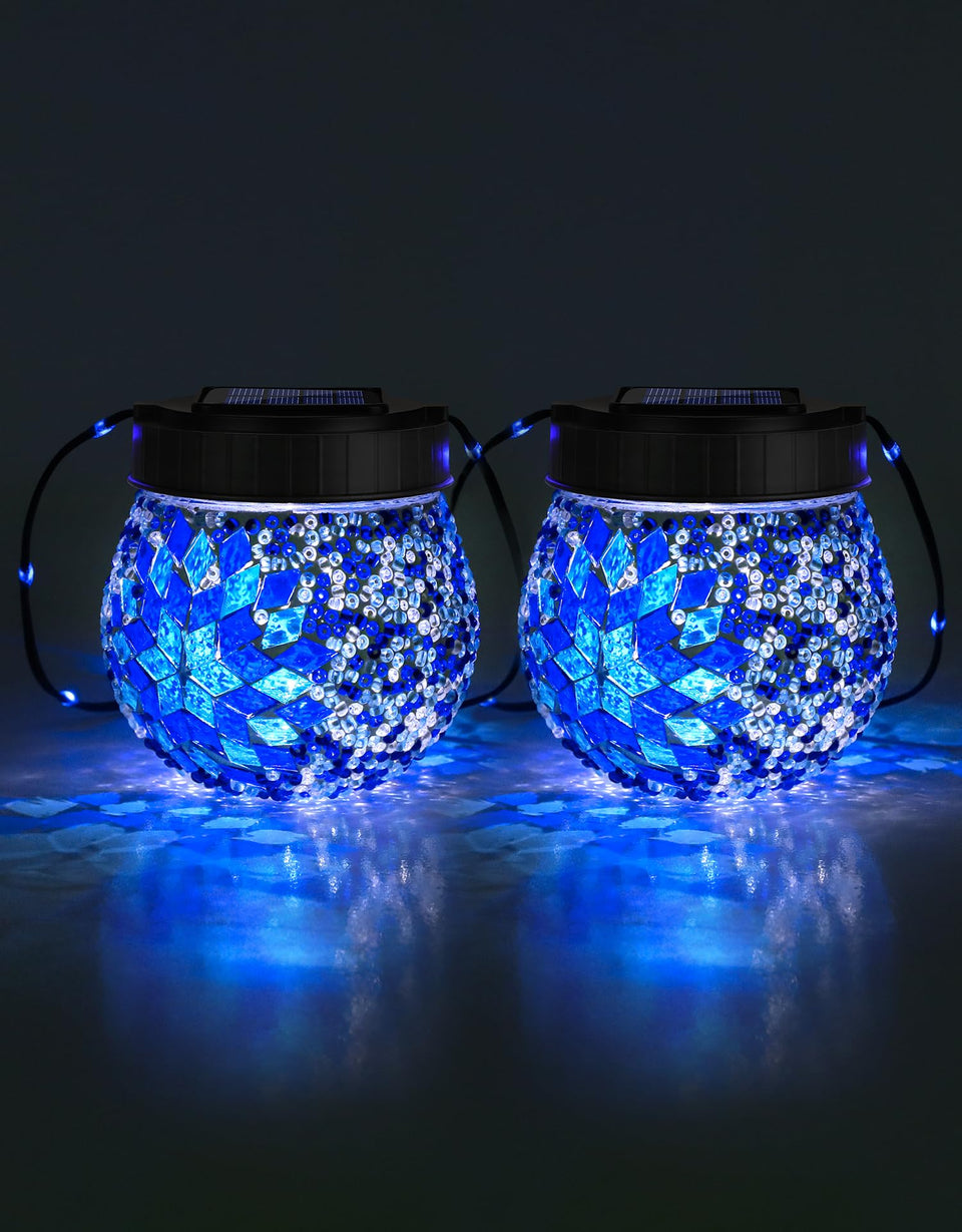 PARTPHONER mosaic solar light globe hanging casts warm garden ambiance