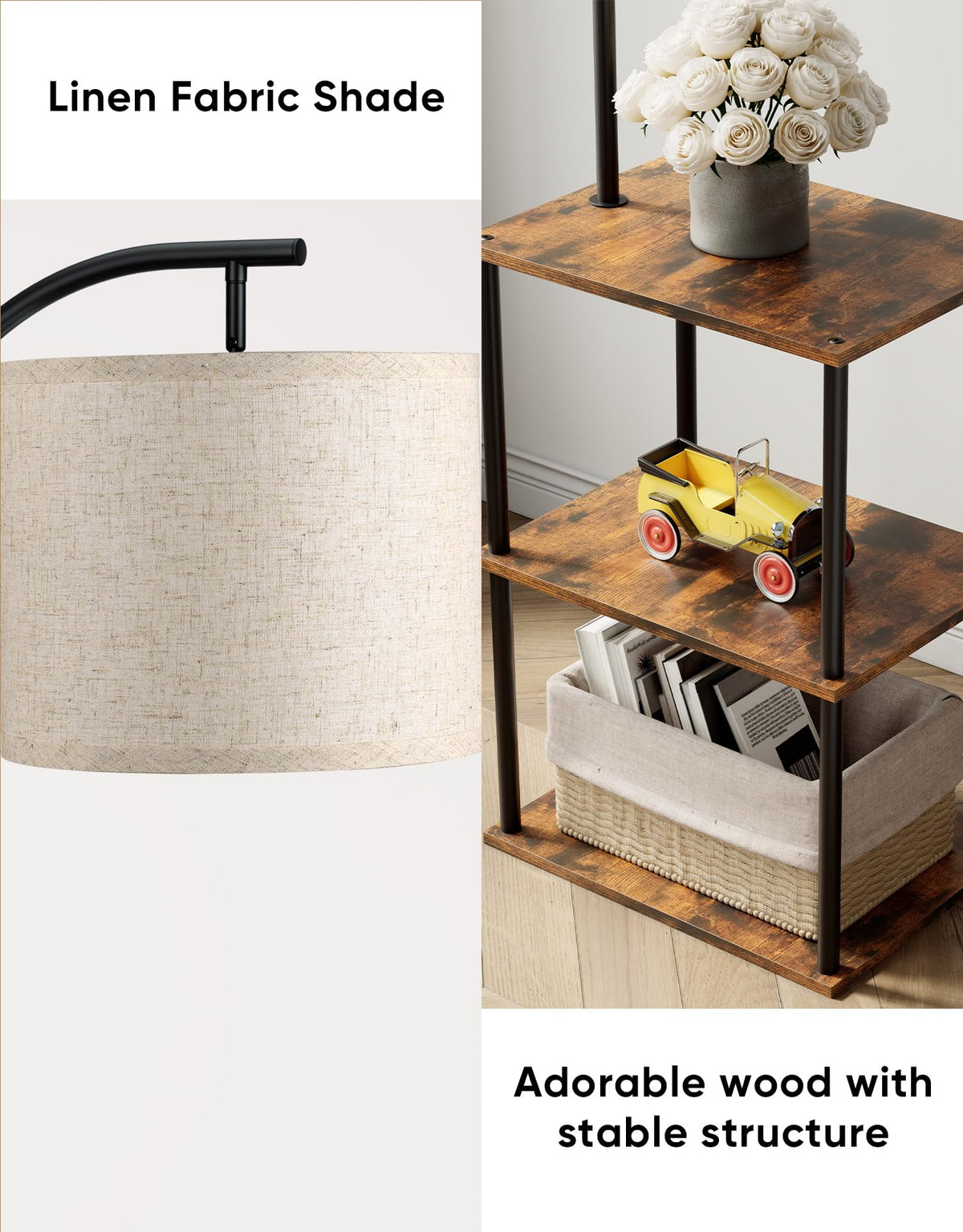PARTPHONER narrow side table with shelves beside seating for compact storage
