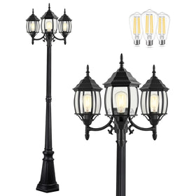 PARTPHONER outdoor lamp post 3-head brightens walkways with vintage black finish.