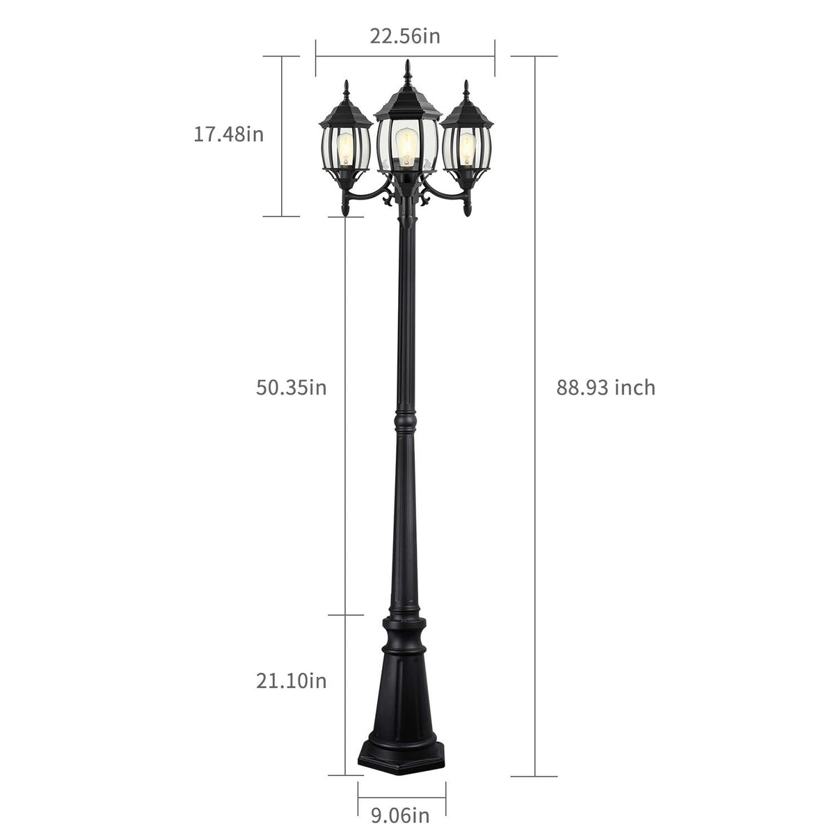 PARTPHONER lamp post with clear glass panels casts even light.