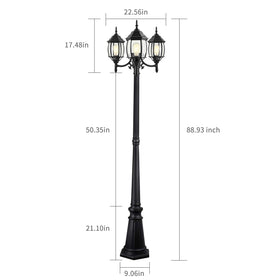 PARTPHONER lamp post with clear glass panels casts even light.
