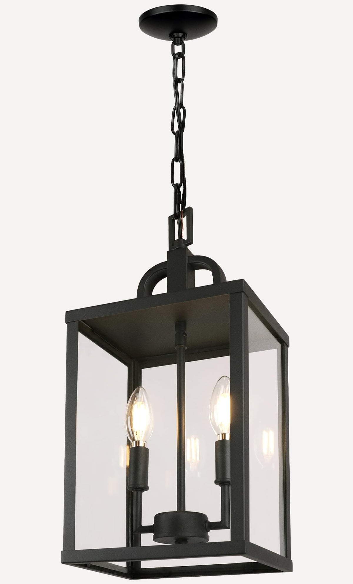 PARTPHONER outdoor pendant light with two bulbs brightening the front porch