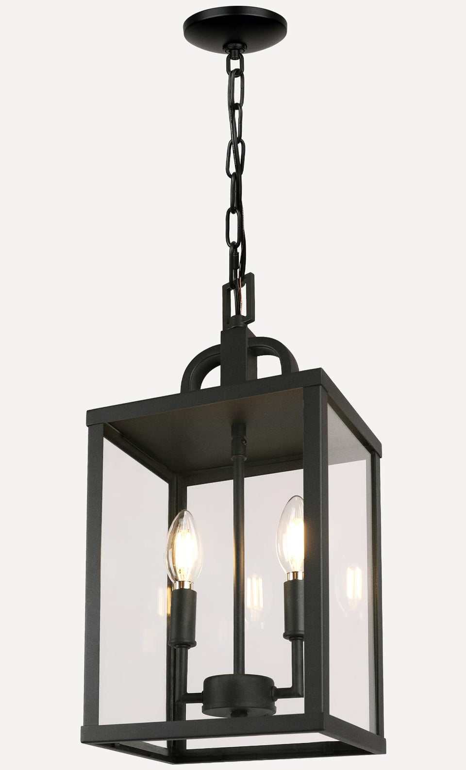 PARTPHONER outdoor pendant light with two bulbs brightening the front porch