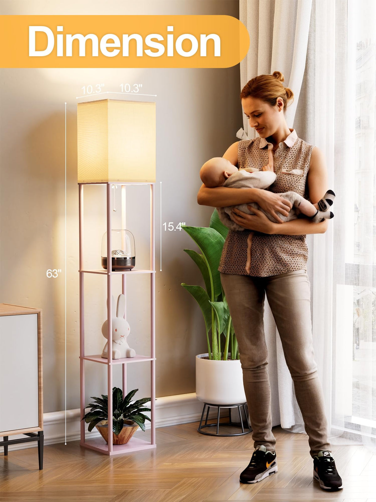 PARTPHONER pink shelf lamp with 3-tier storage for decor and books