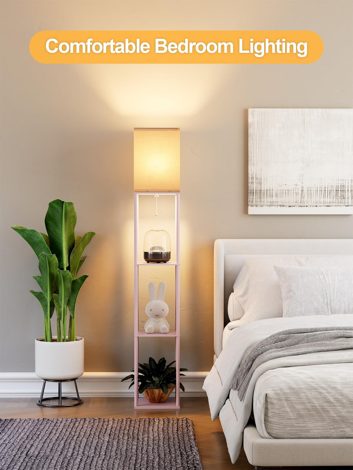 PARTPHONER pink lamp sits beside sofa for ambient glow