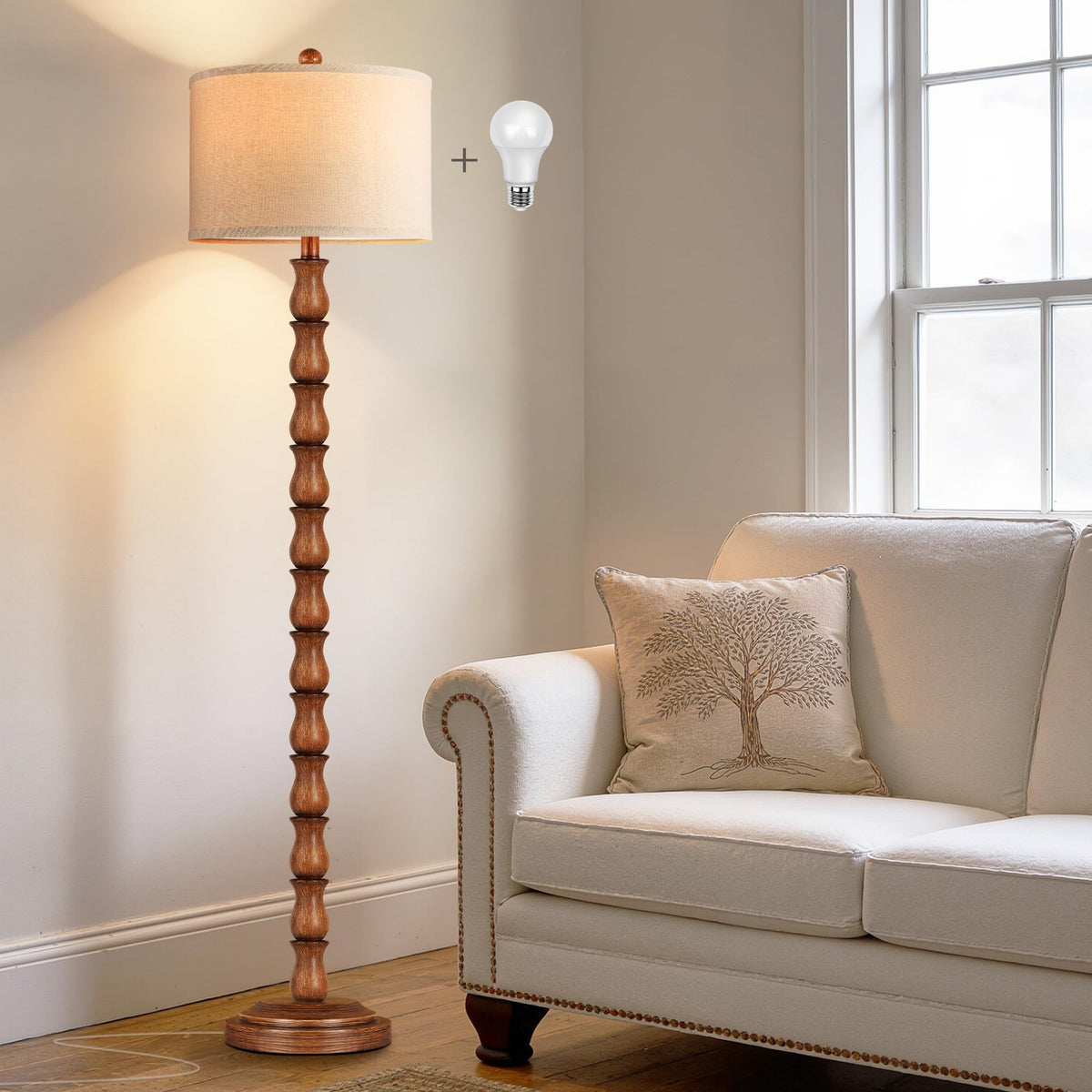 Partphoner rustic floor lamp with knobby resin base enhances living room corners with warm light