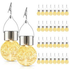 PARTPHONER solar globe lantern with crackle glass for warm garden glow