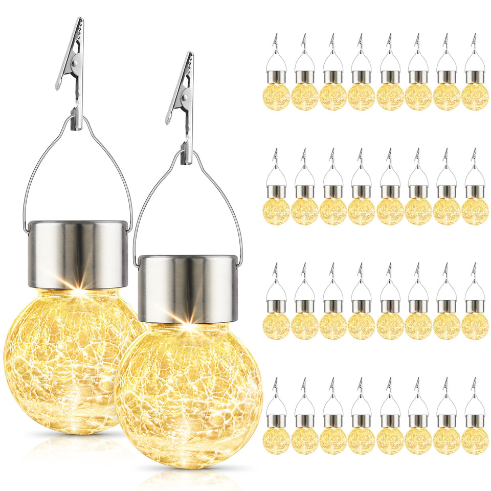 PARTPHONER solar globe lantern with crackle glass for warm garden glow