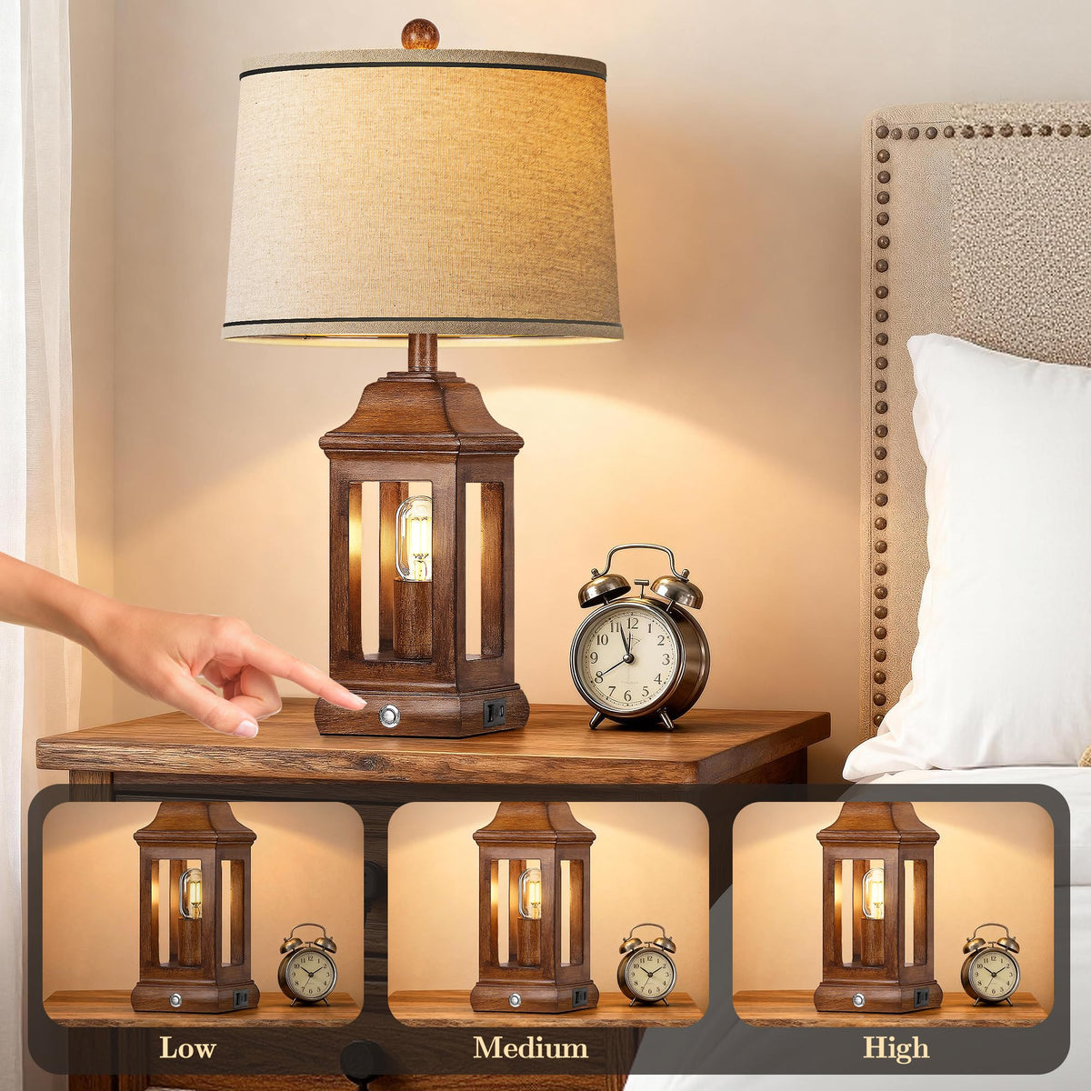 Partphoner bedside lamp USB ports keep devices charged.