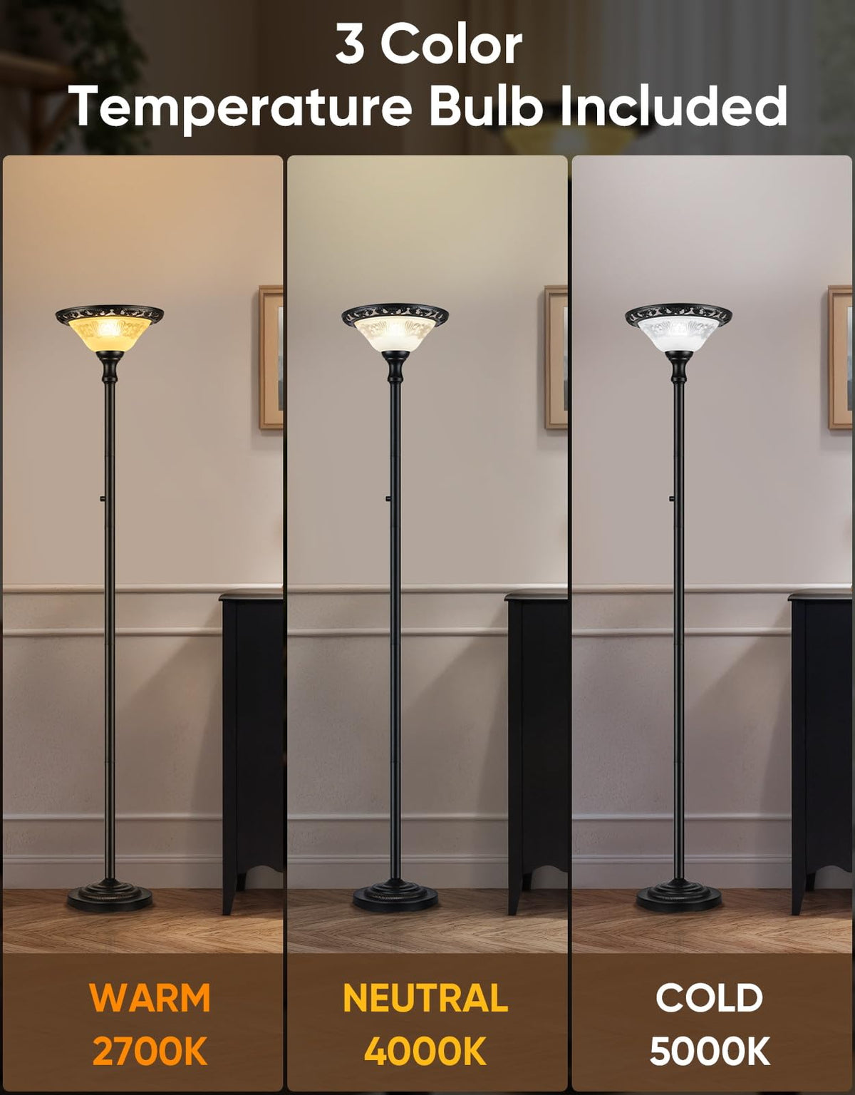 PARTPHONER torchiere lamp heavy base provides stability on various floors