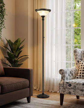 PARTPHONER torchiere lamp in a living room setup for ambient lighting