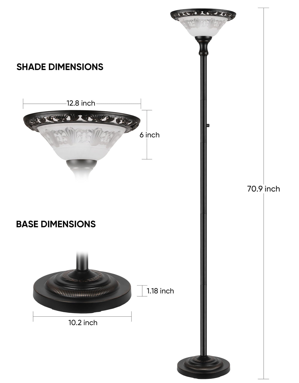 PARTPHONER torchiere lamp metal pole highlights durability and classic style