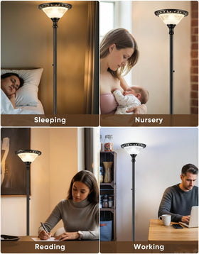 PARTPHONER torchiere lamp packaging includes tools and setup instructions