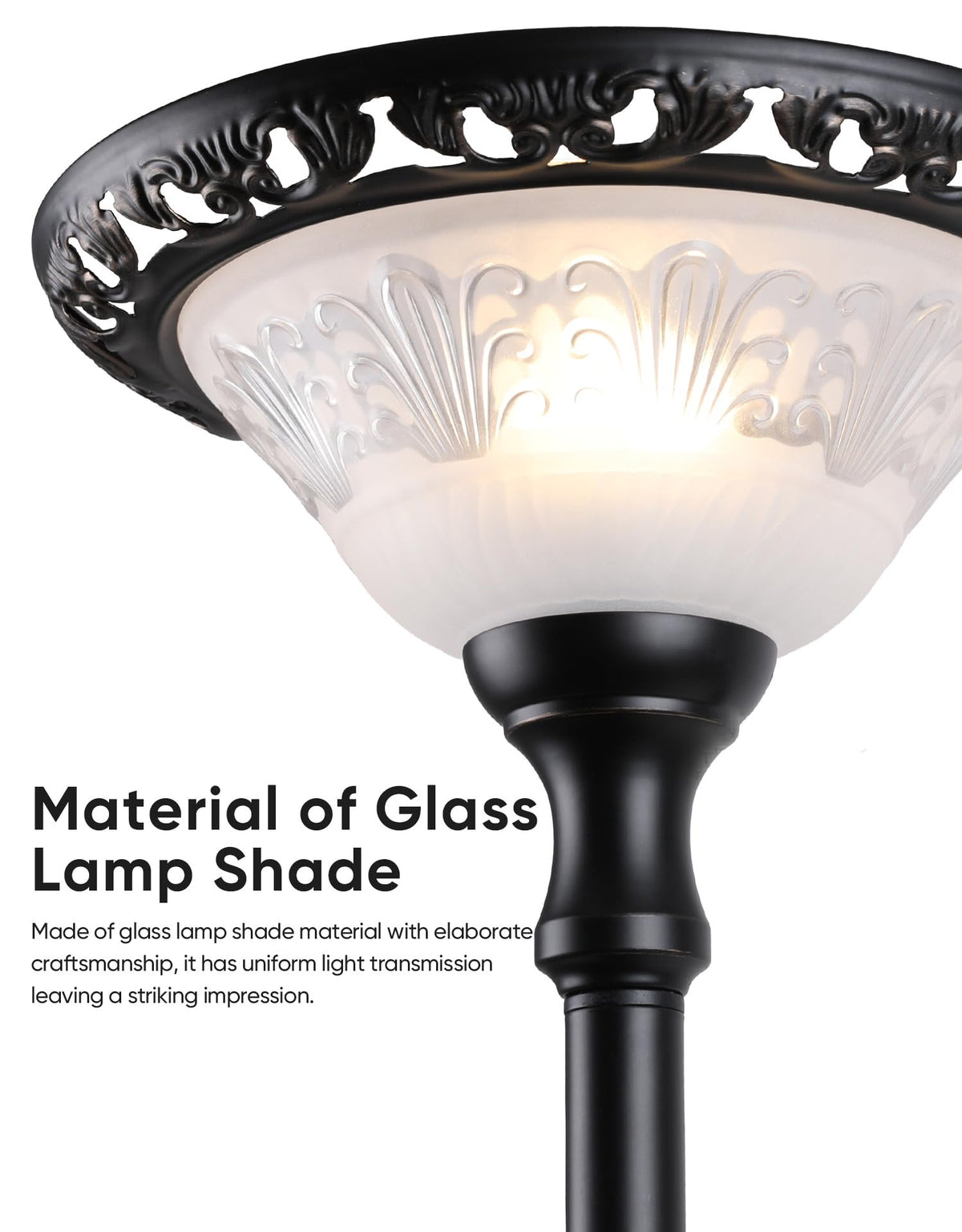 PARTPHONER torchiere shade close-up showing even diffusion and soft glow