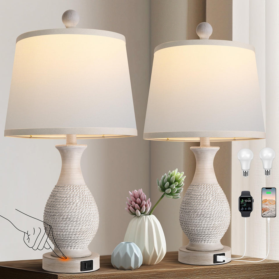 PARTPHONER traditional table lamp front view with rustic gray finish and white drum shade.