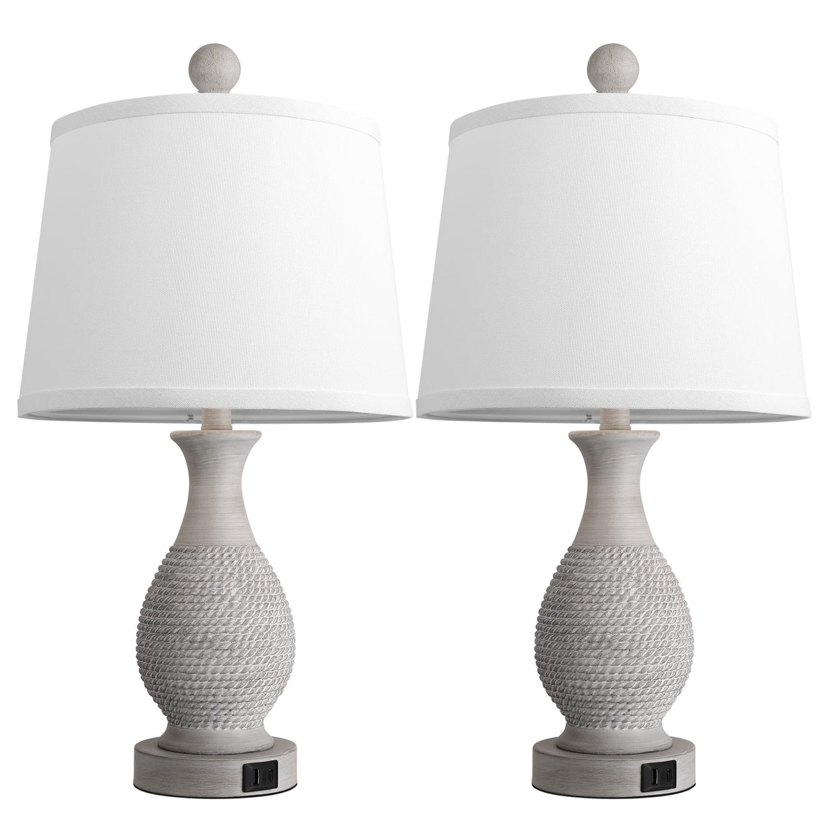 PARTPHONER lamp side view showing curved base and rope detailing adds rustic texture to space.