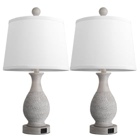 PARTPHONER lamp side view showing curved base and rope detailing adds rustic texture to space.