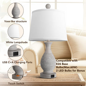 PARTPHONER lamp featuring USB-C and USB-A ports for charging devices.