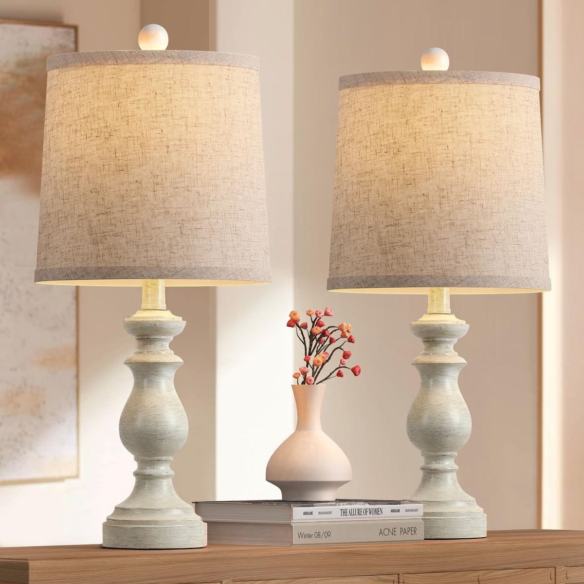 PARTPHONER traditional table lamps in antique white bring coordinated living room decor.
