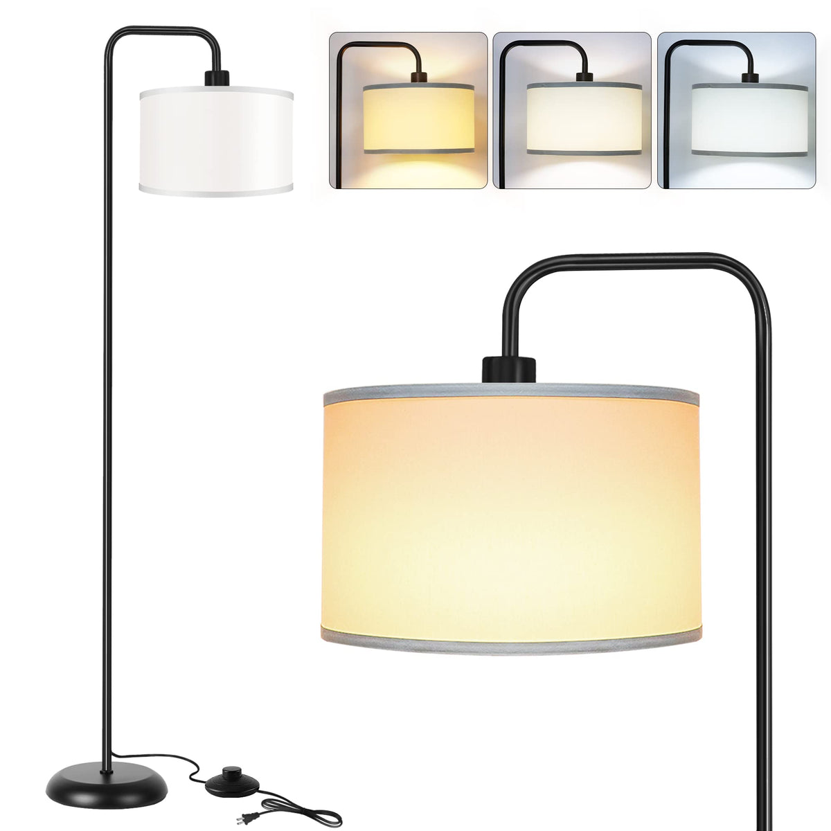 PARTPHONER upgraded LED floor lamp with drum shade provides soft, diffuse lighting for living spaces.
