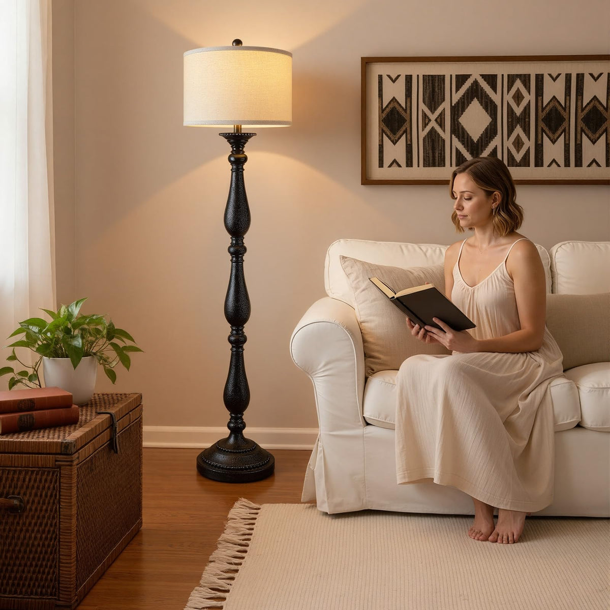 PARTPHONER Vintage Floor Lamp placed in a bedroom corner for warm lighting