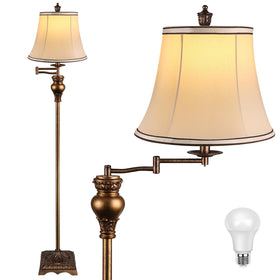 PARTPHONER Vintage Floor Lamp with bronze-gold finish and swing arm for living room.