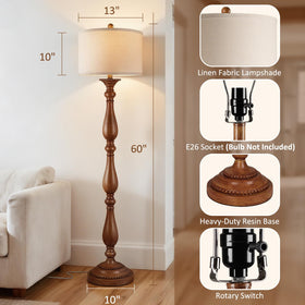 PARTPHONER Vintage Floor Lamp linen shade for warm, diffused ambient lighting