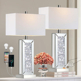 PARTPHONER white fabric shade bedside lamps provide soft, even illumination