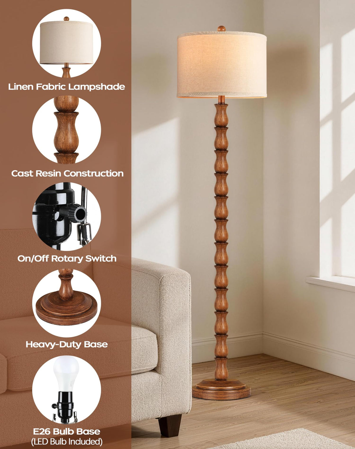 Partphoner wood-grain resin base offers durable stability for busy rooms