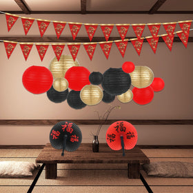 Party Greeting Asian décor set suits hibachi parties and cultural celebrations.