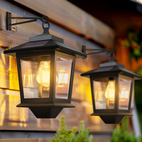 PASAMIC 2-pack solar wall lanterns with warm glow for outdoor entryways