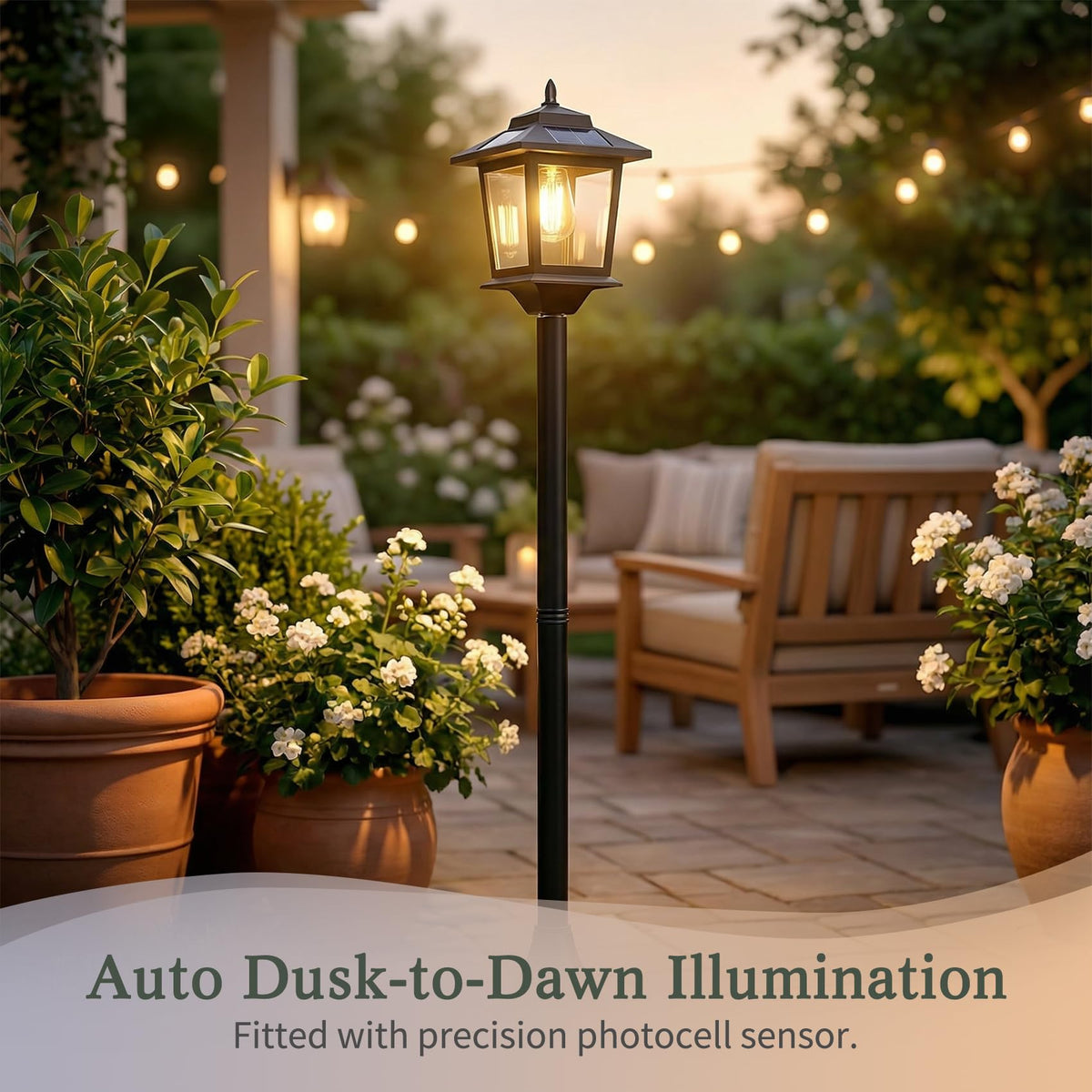 PASAMIC dusk-to-dawn solar lamp delivers hands-off energy savings.